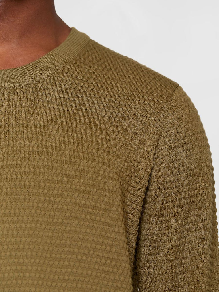 KCA 1080067 Vagn bubble knit crew neck jumper 1068 burned olive men