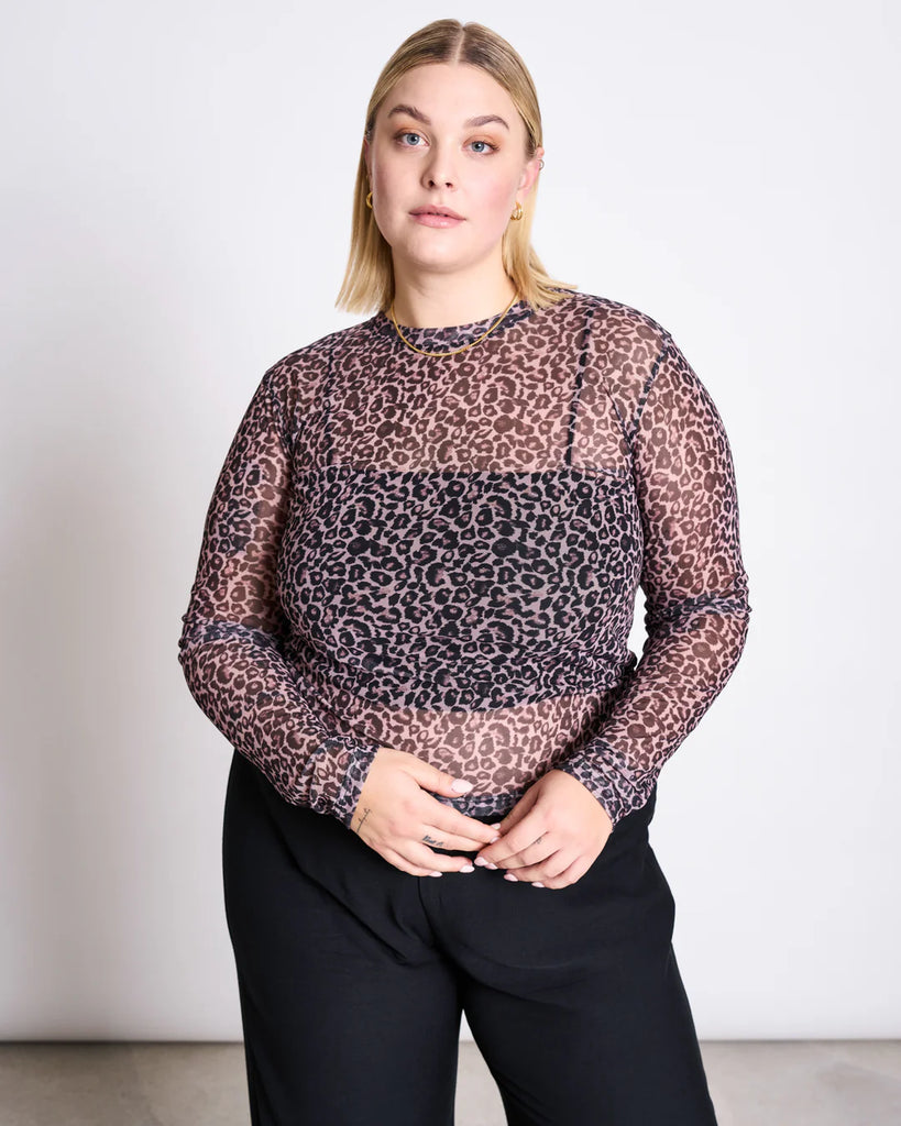 JAN 'N JUNE Dora mesh longsleeve top leo print women