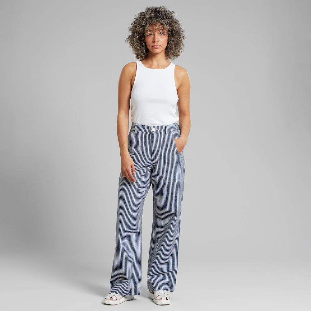 DEDICATED Vara workwear pants work stripe blue women