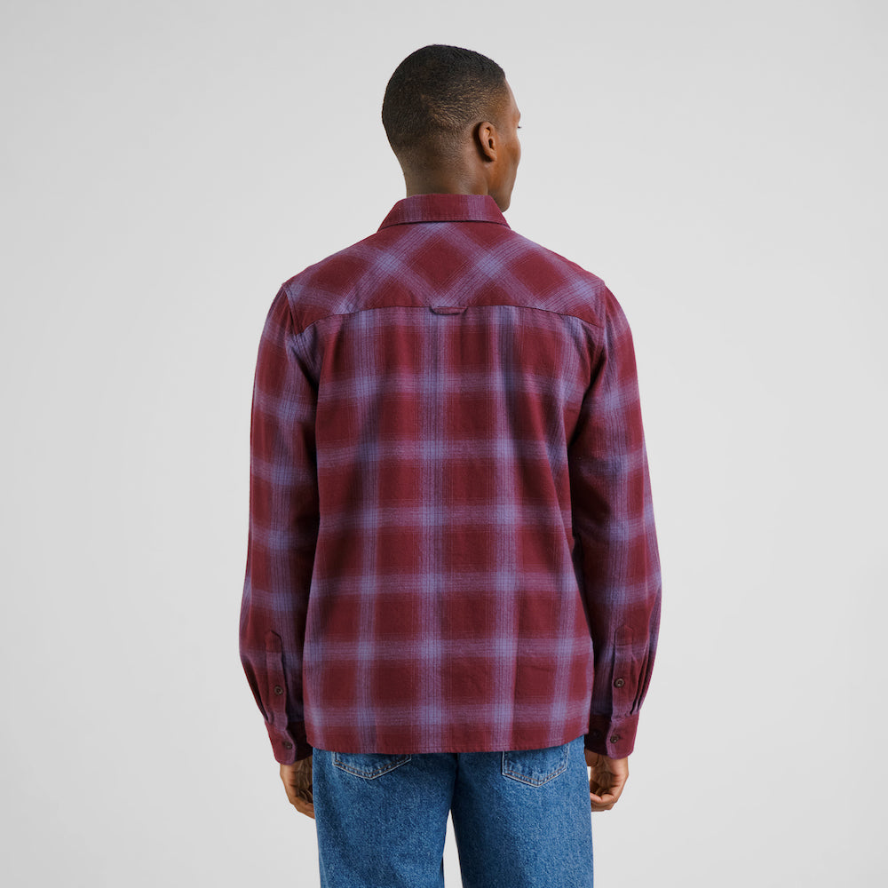 DEDICATED Rute flannel shirt shadow check fig red men