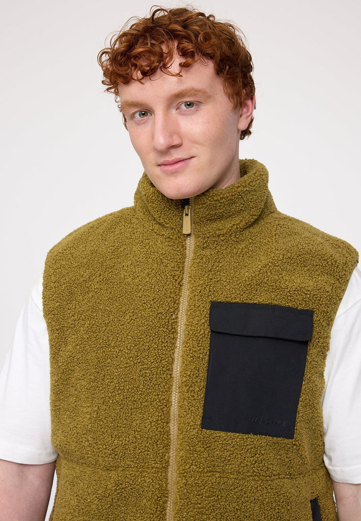 MAZINE Padded sherpa vest dried olive black men