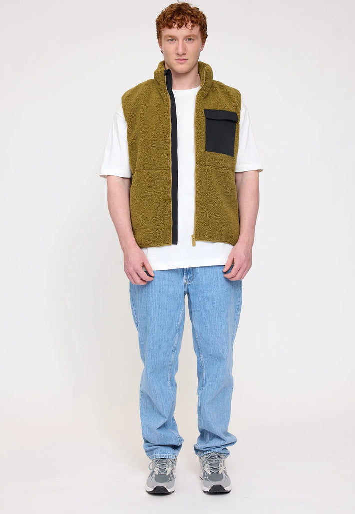 MAZINE Padded sherpa vest dried olive black men