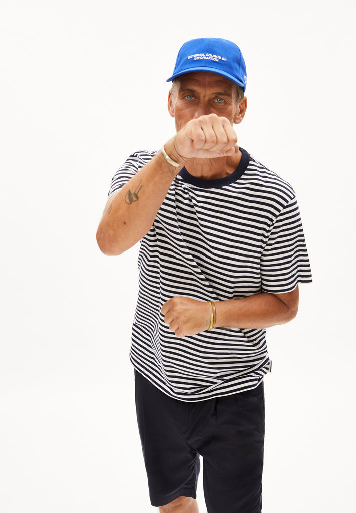 ARMEDANGELS Maarkos stripes t-shirt night sky white men