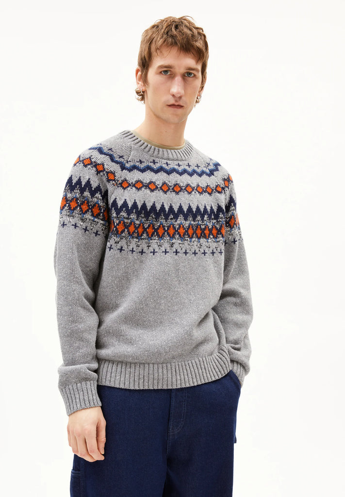 ARMEDANGELS Kaalla fair isle jumper silver melange dusty orange men