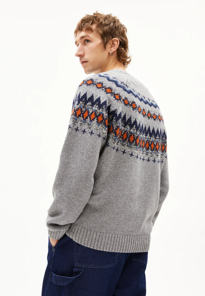 ARMEDANGELS Kaalla fair isle jumper silver melange dusty orange men