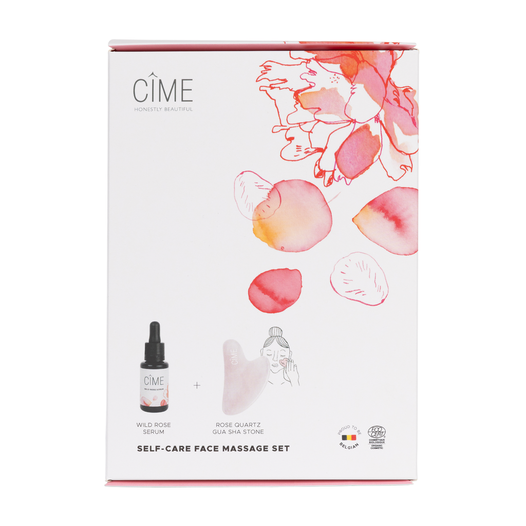 CÎME Self care massage set: wild rose serum & rose quartz gua sha