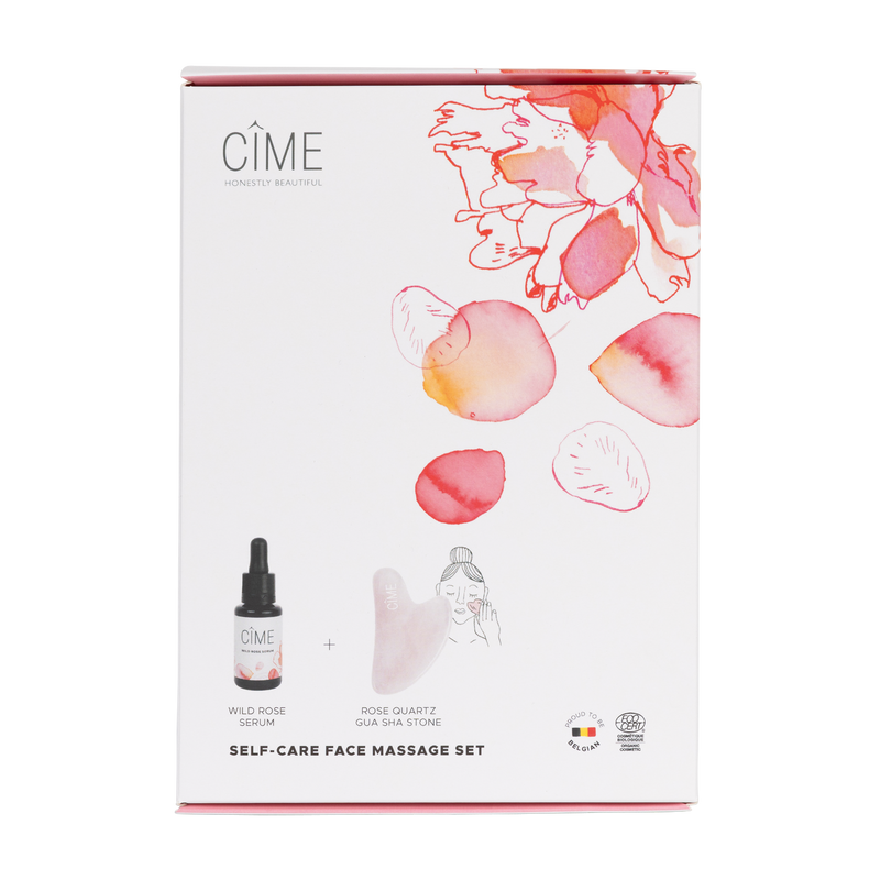 CÎME Self care massage set: wild rose serum & rose quartz gua sha