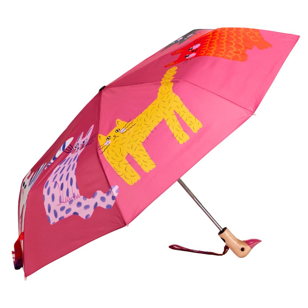 ORIGINAL DUCKHEAD Compact duck umbrella arty cats fuchsia
