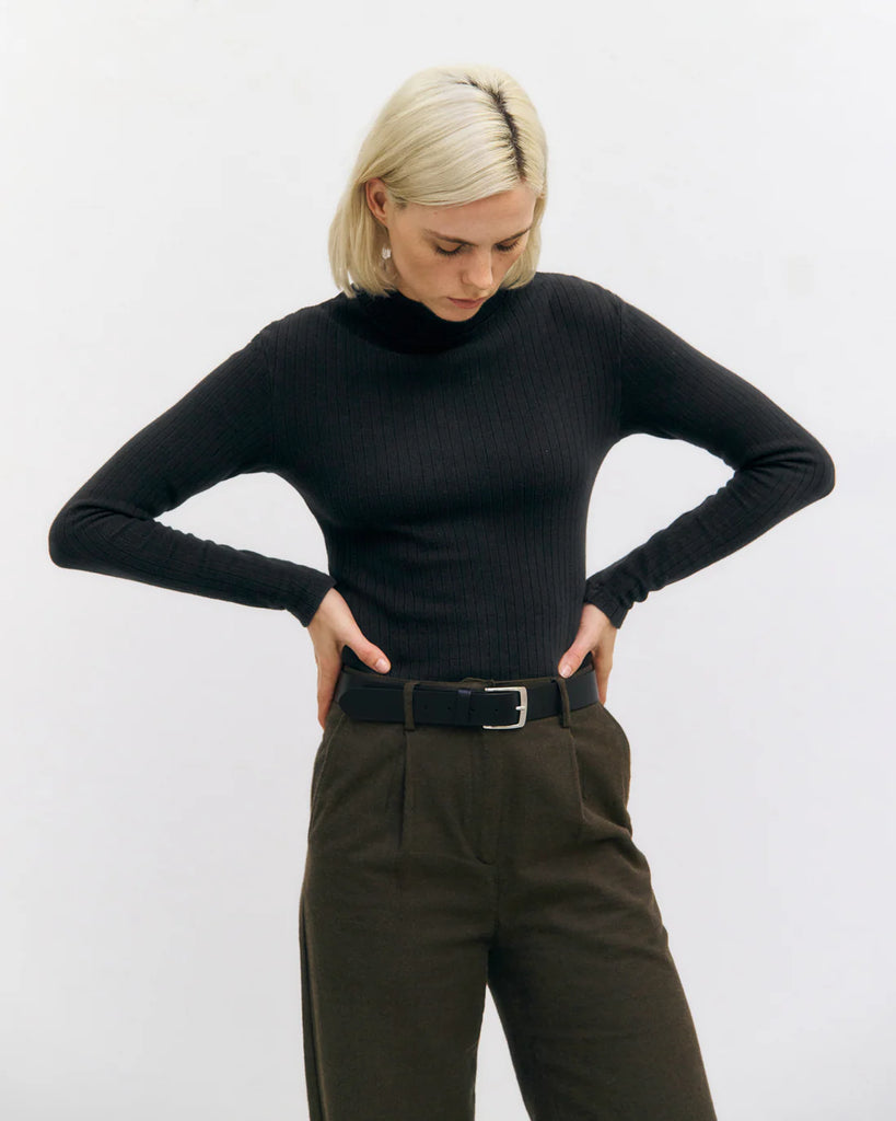 ROTHOLZ Heavy ribbed longsleeve top true black women