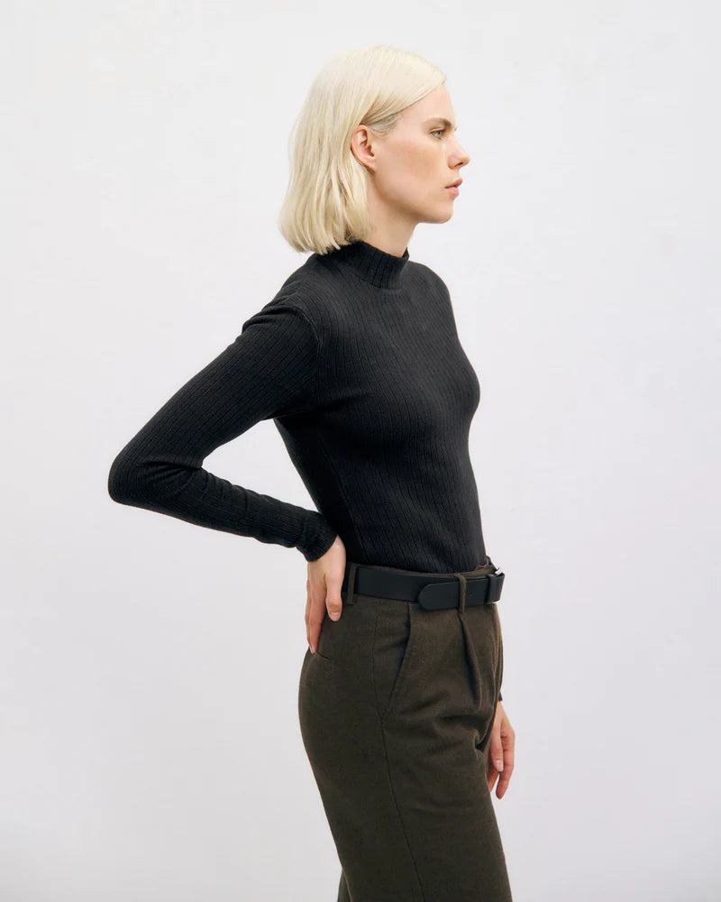 ROTHOLZ Heavy ribbed longsleeve top true black women