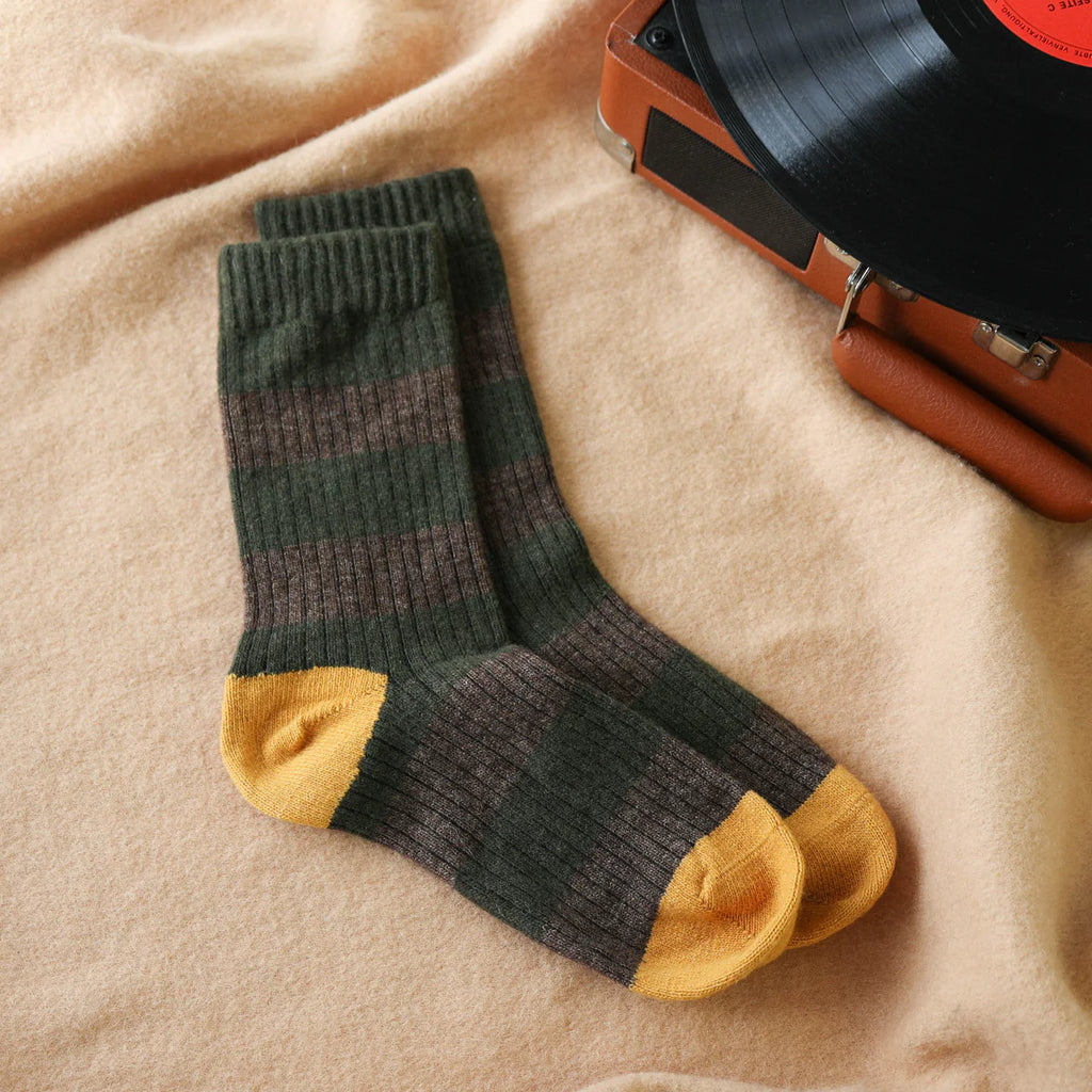 KLUE Merino wool socks striped khaki unisex
