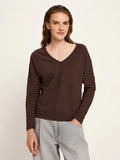 LANIUS 14495 V-neck striped top 969 black cinnamon women