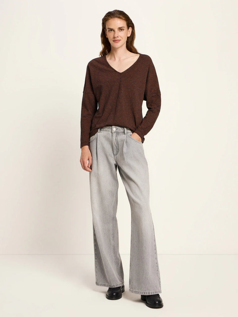 LANIUS 14495 V-neck striped top 969 black cinnamon women