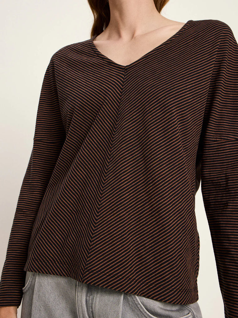 LANIUS 14495 V-neck striped top 969 black cinnamon women