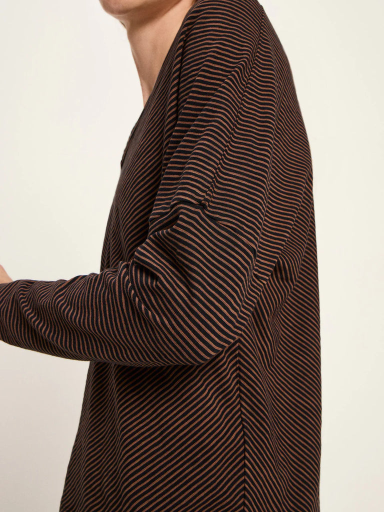 LANIUS 14495 V-neck striped top 969 black cinnamon women