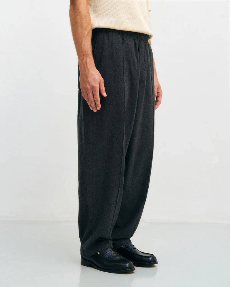 ROTHOLZ Pleated wide trousers herringbone grey men