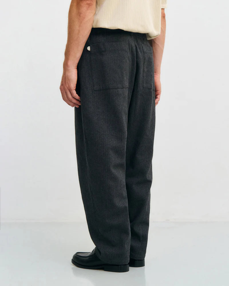 ROTHOLZ Pleated wide trousers herringbone grey men