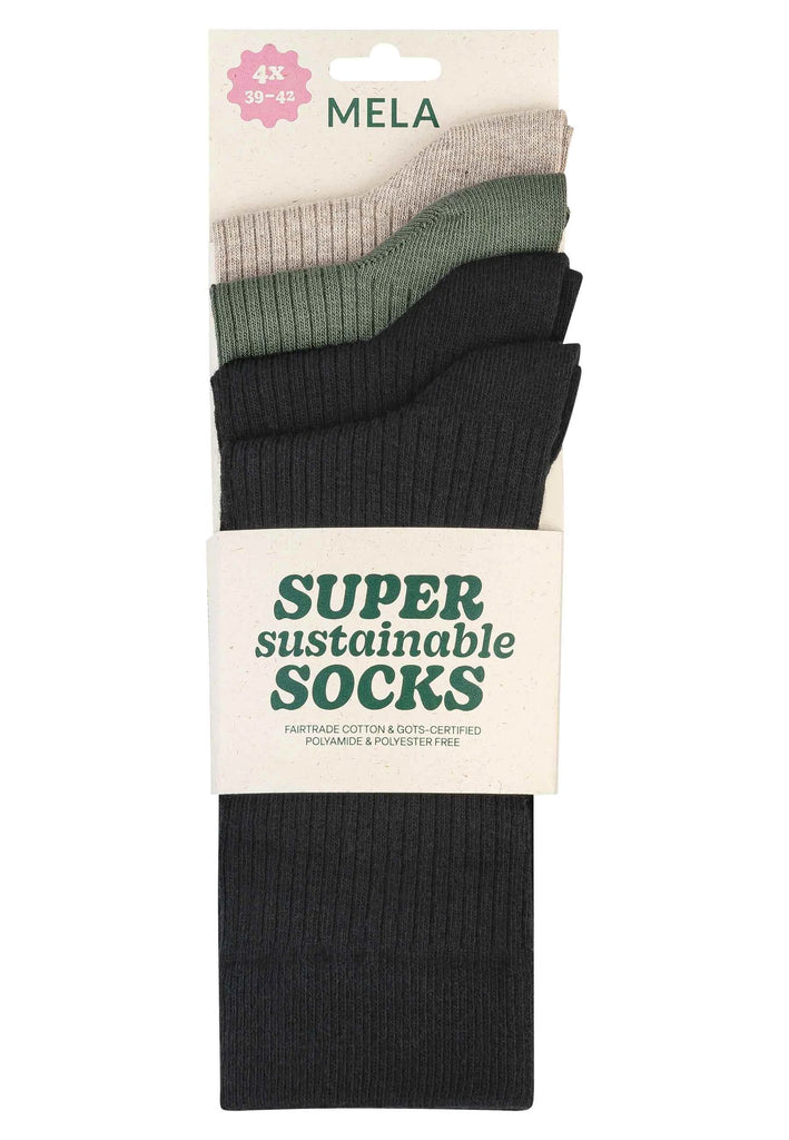 MELAWEAR Ribbed socks 4-pack mix natural dark unisex
