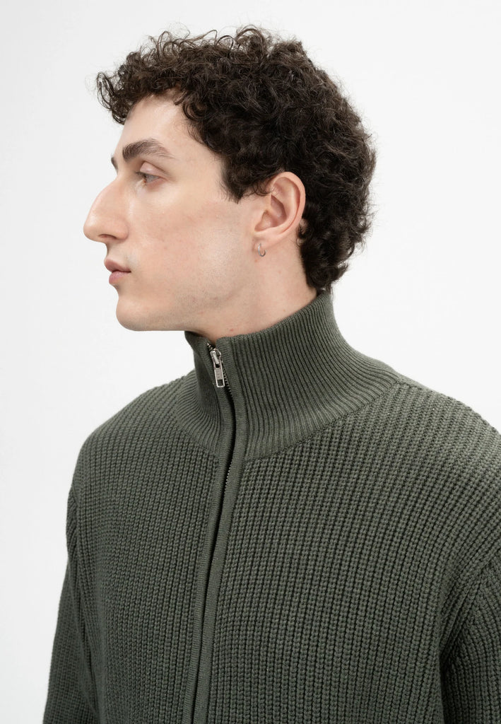 MELAWEAR Taksh rib knit zip jacket green blend men