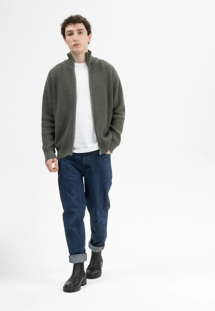 MELAWEAR Taksh rib knit zip jacket green blend men