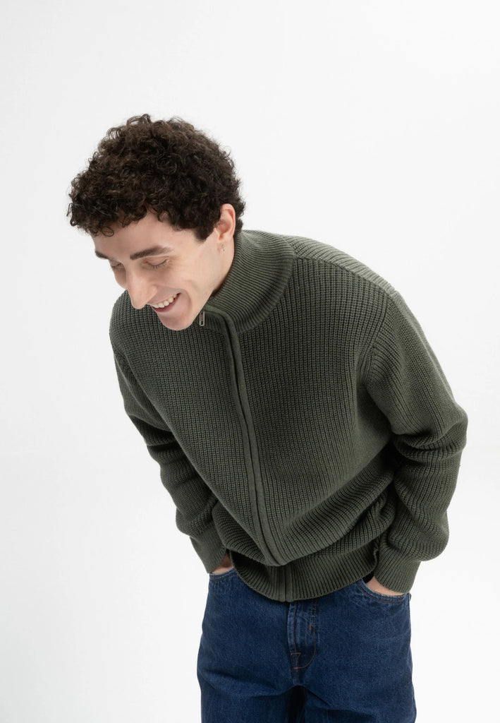 MELAWEAR Taksh rib knit zip jacket green blend men