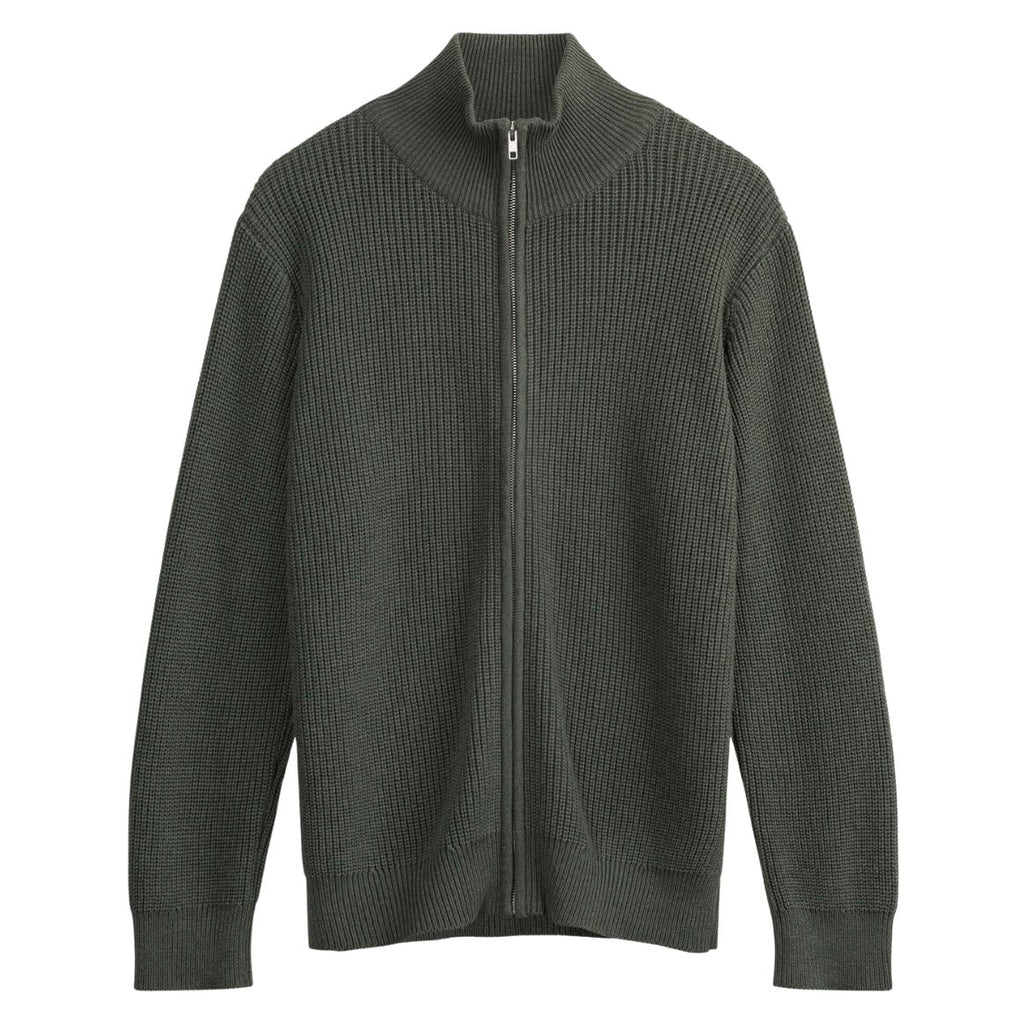 MELAWEAR Taksh rib knit zip jacket green blend men