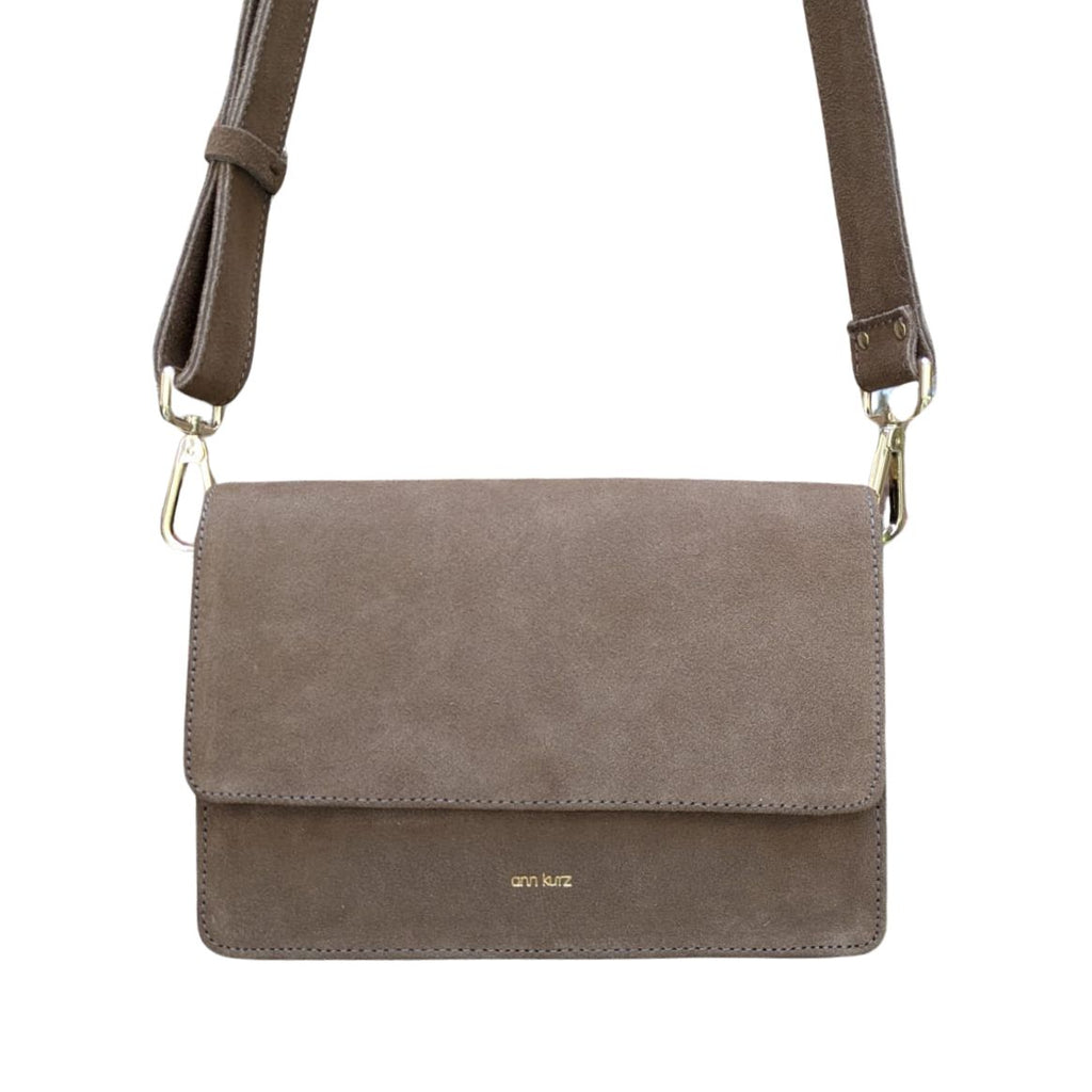 ANN KURZ Perfect square crossbody bag suede fango women