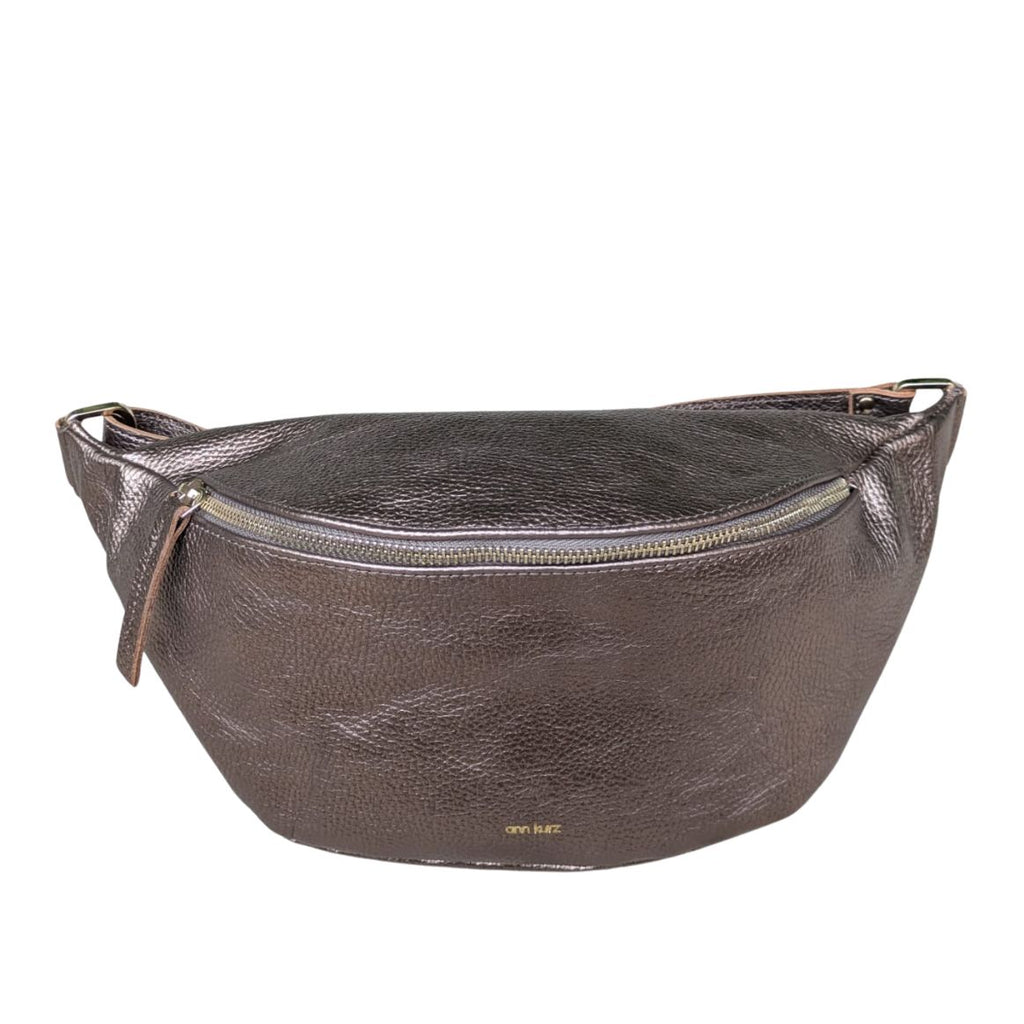 ANN KURZ Large fanny pack metallic metal grey women