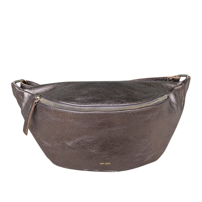 ANN KURZ Large fanny pack metallic metal grey women