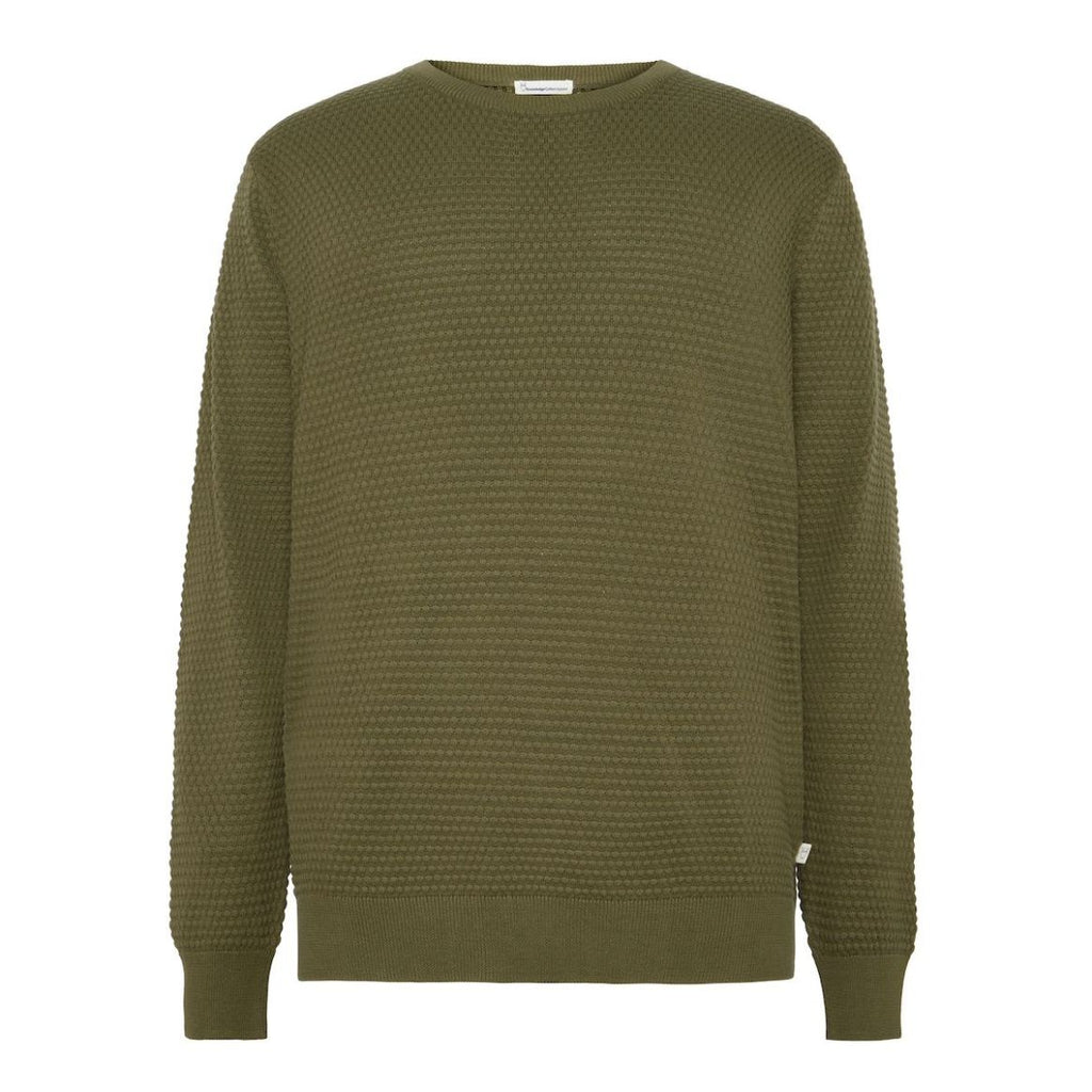 KCA 1080067 Vagn bubble knit crew neck jumper 1068 burned olive men