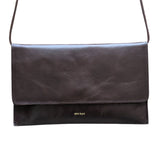 ANN KURZ Thin clutch shiny nappa moka women