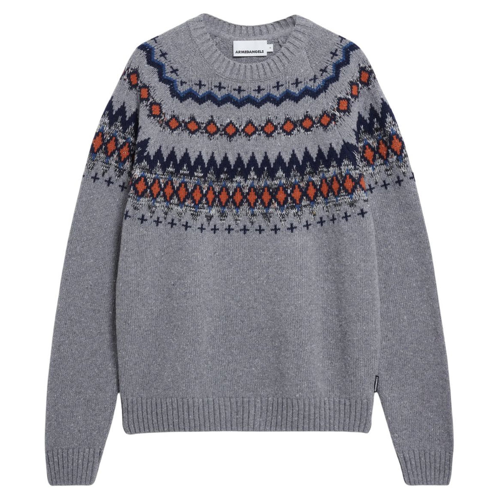 ARMEDANGELS Kaalla fair isle jumper silver melange dusty orange men