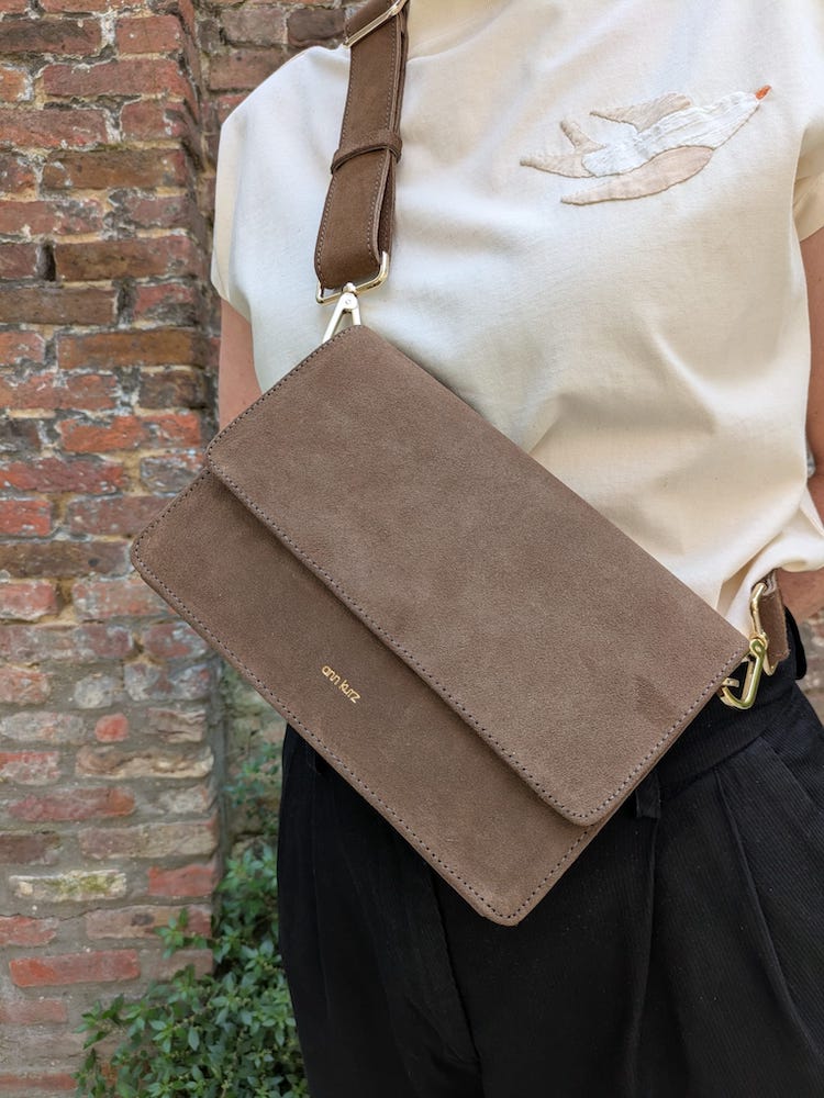 ANN KURZ Perfect square crossbody bag suede fango women
