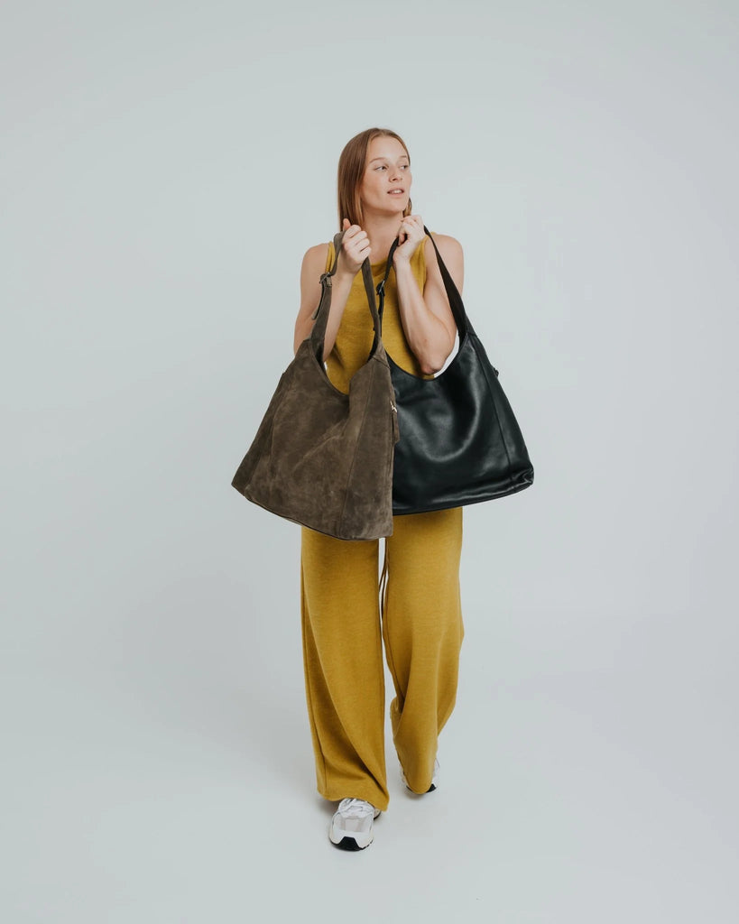 ANN KURZ Double zip hobo bag nappa black women