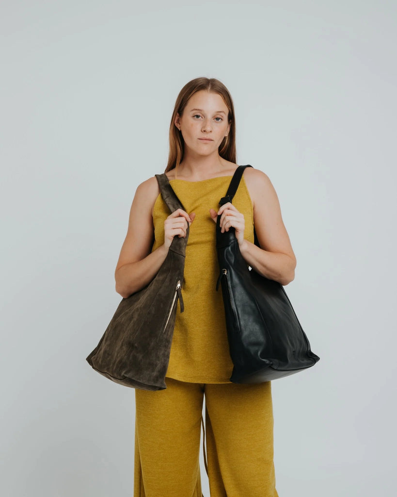 ANN KURZ Double zip hobo bag nappa black women