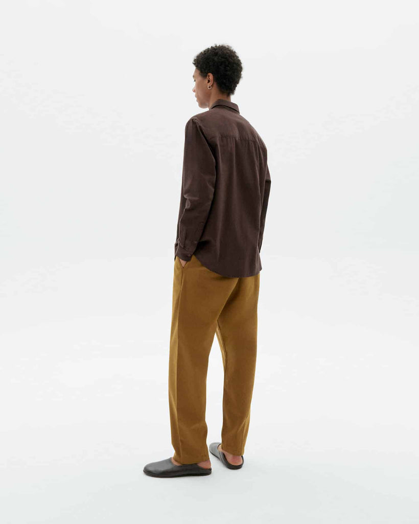 THINKING MU Ant shirt microchecks navy brown men