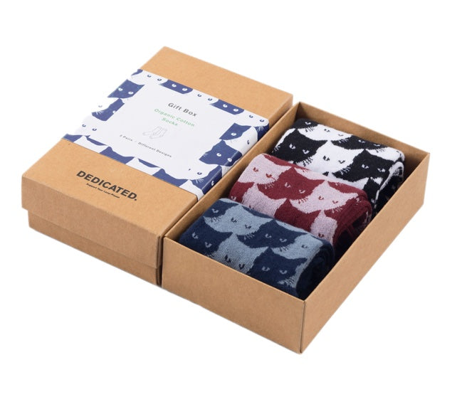 DEDICATED Gift box socks sigtuna pepita cats pattern 3-pack