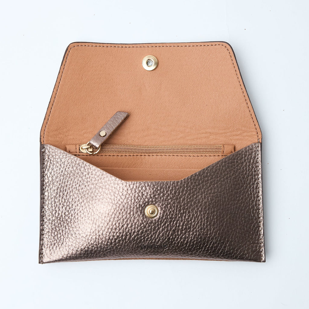 ANN KURZ Pretty envelope wallet metallic metal grey women