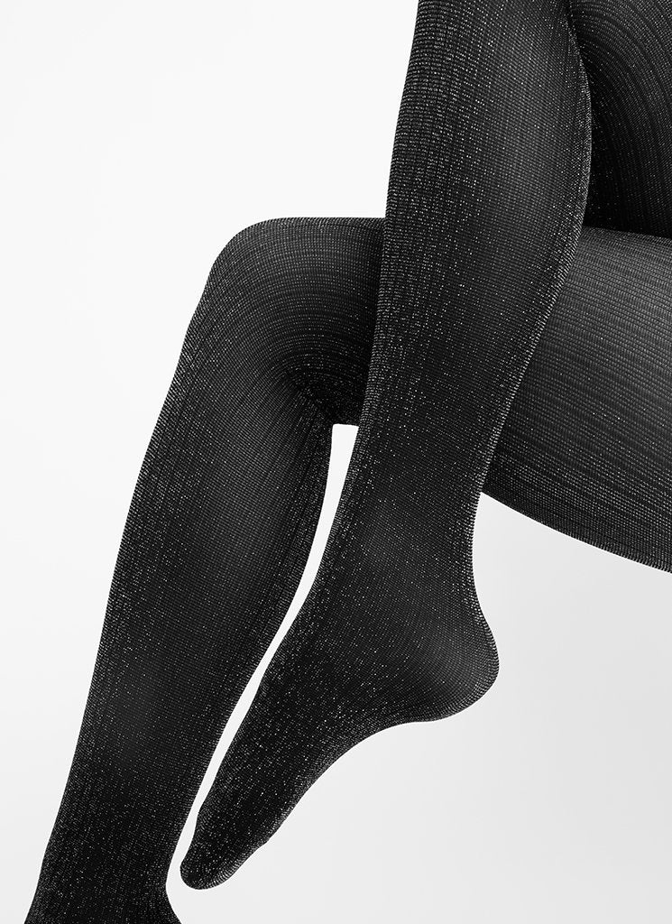Swedish Stockings Lisa Rib Lurex Silver Black