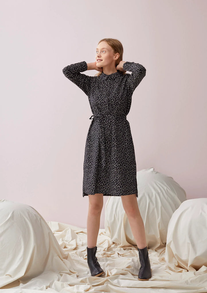 PAPU Shirt Dress Mini Beans Black Cream Women