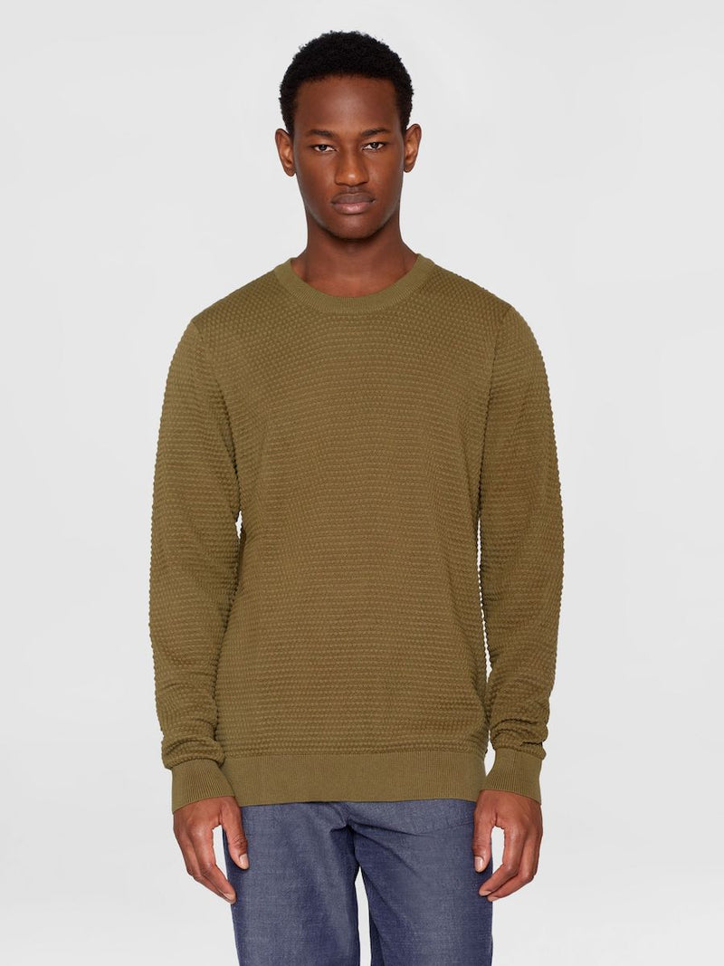 KCA 1080067 Vagn bubble knit crew neck jumper 1068 burned olive men