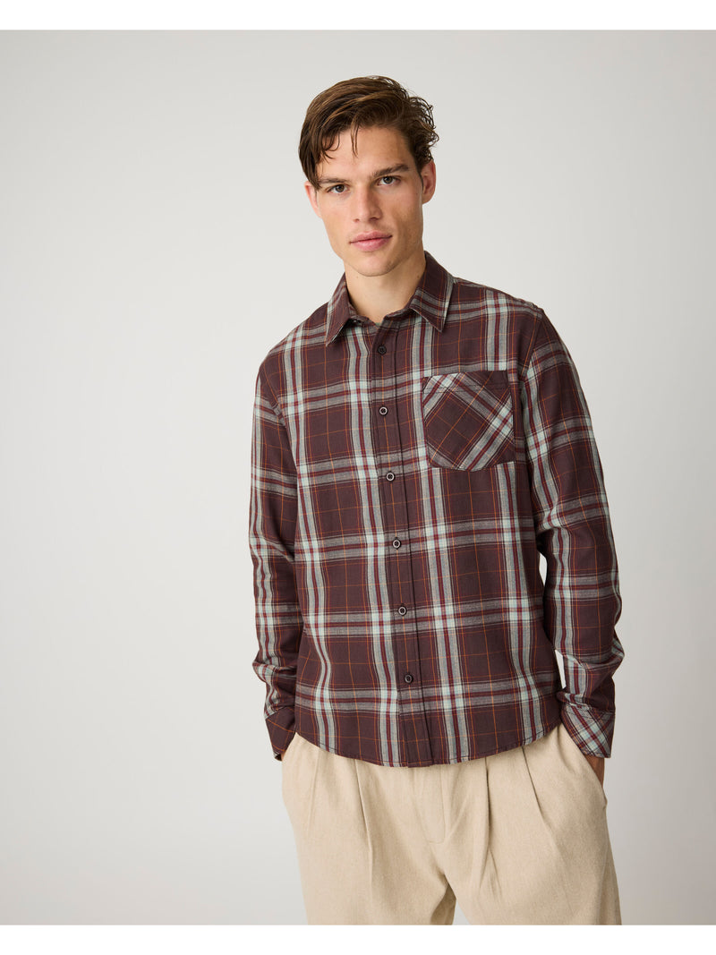 KCA 1090149 Dune regular check flannel shirt 7035 dark brown check men