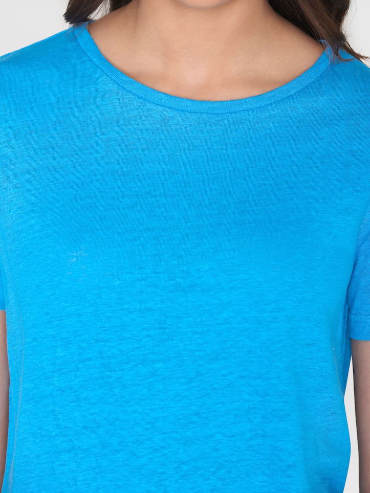 KCA 2010010 Regular linen T-shirt 1445 malibu blue women