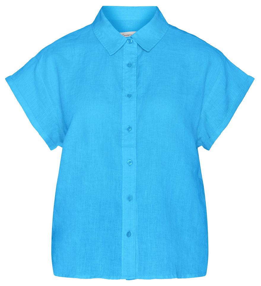 KCA 2090004 Aster fold up short sleeve linen shirt 1445 malibu blue women