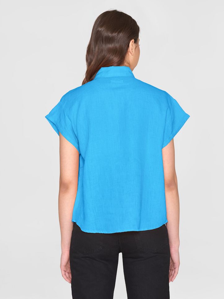 KCA 2090004 Aster fold up short sleeve linen shirt 1445 malibu blue women