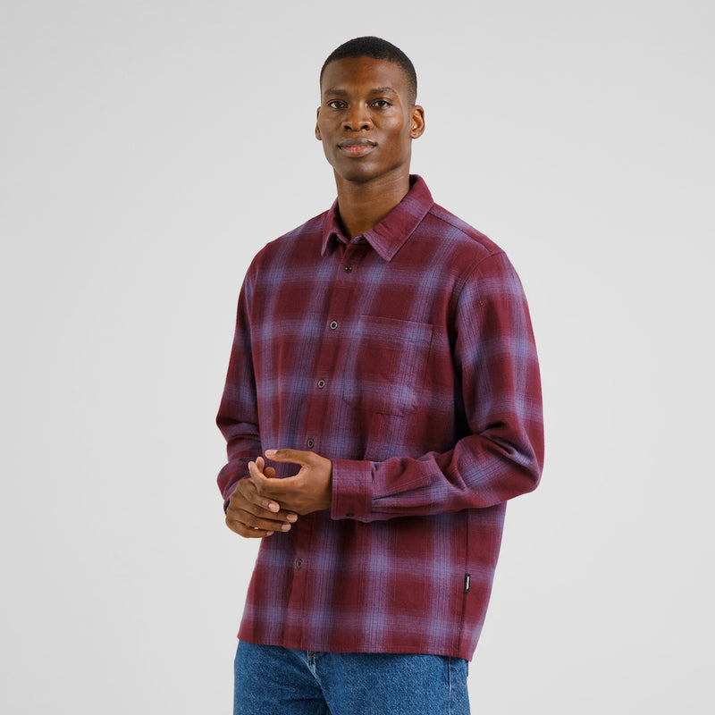 DEDICATED Rute flannel shirt shadow check fig red men