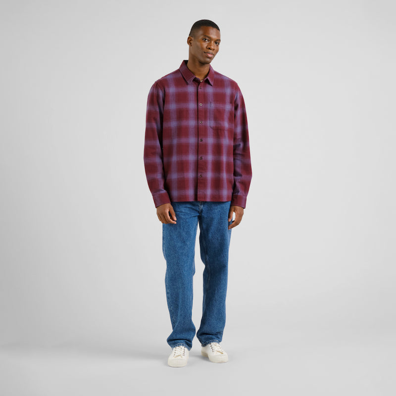 DEDICATED Rute flannel shirt shadow check fig red men