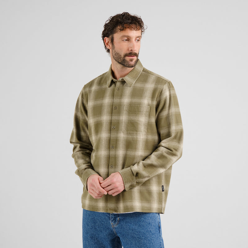 DEDICATED Rute flannel shirt shadow check leaf green men