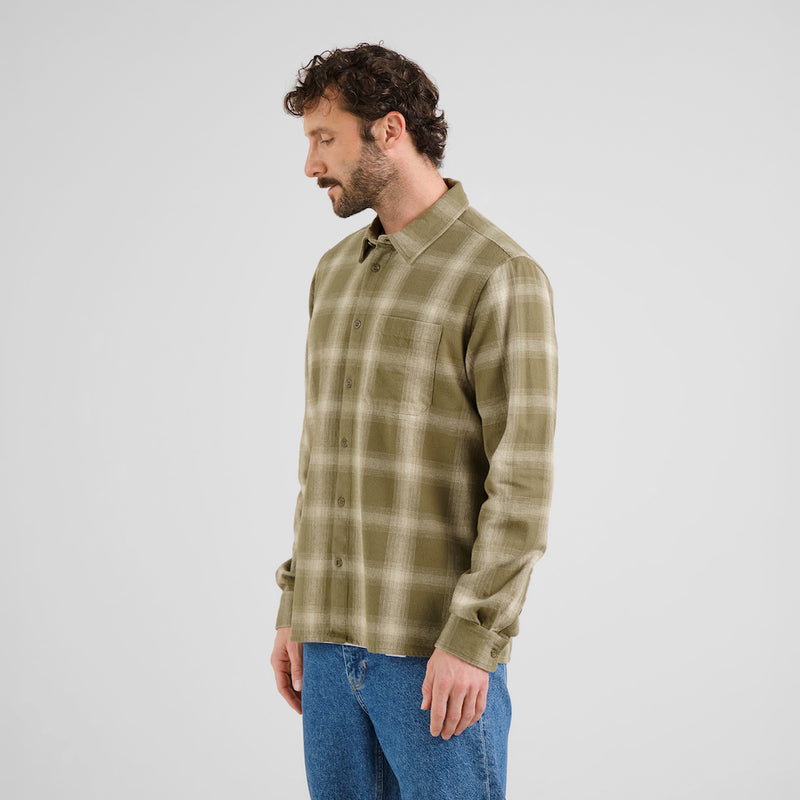 DEDICATED Rute flannel shirt shadow check leaf green men