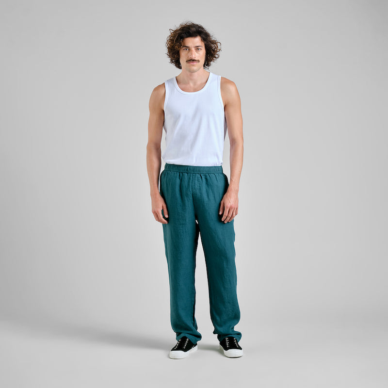 DEDICATED Borrby linen pants mediterranea green men